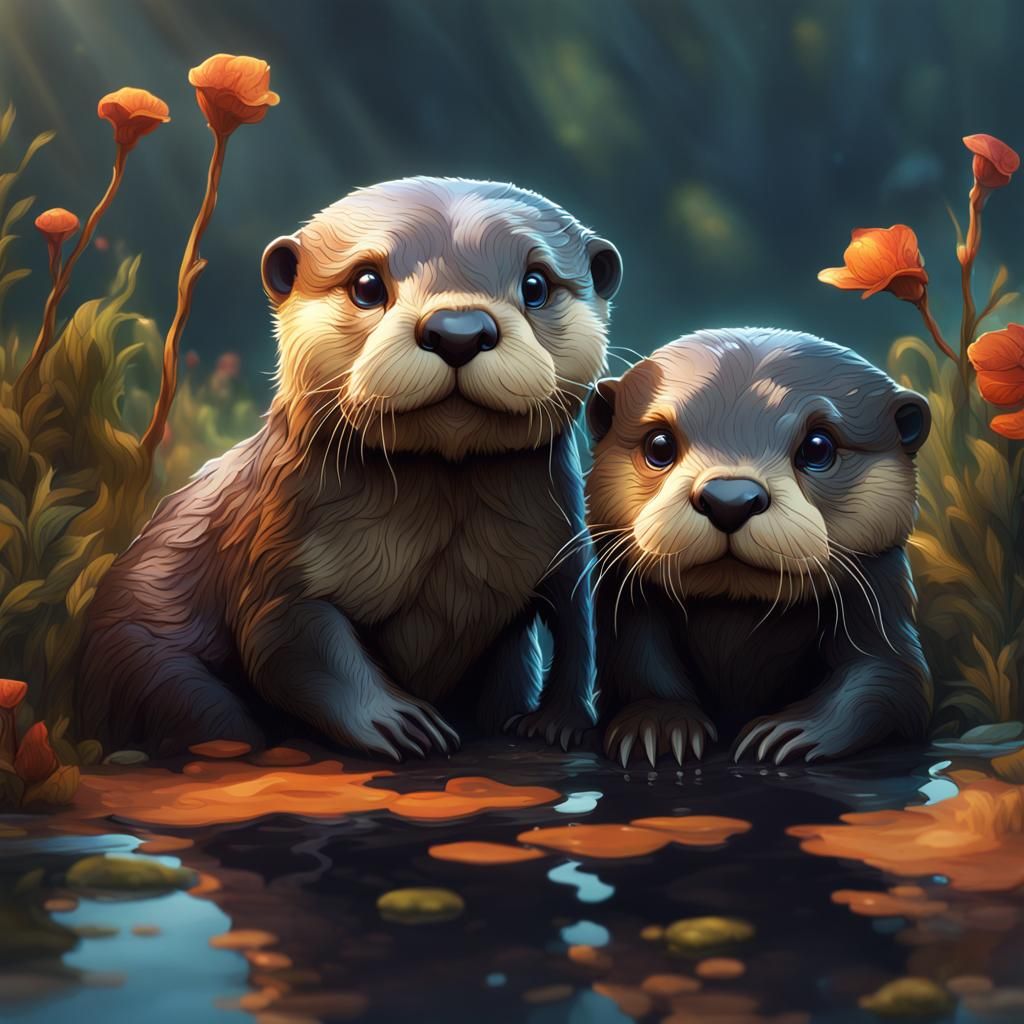 Cutest Otters in Nature: Detailed Matte Painting
