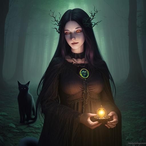 Secretive Forest Witch with Glowing Amulet