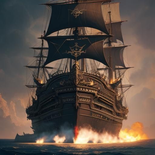 Evil Pirate Lord on Burning Seas: Fantasy Concept Art