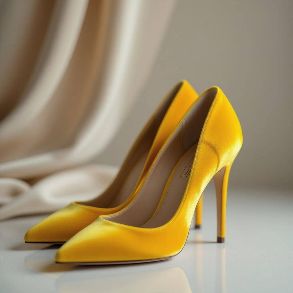 Luxurious Yellow Velvet High Heels Photorealistic Style