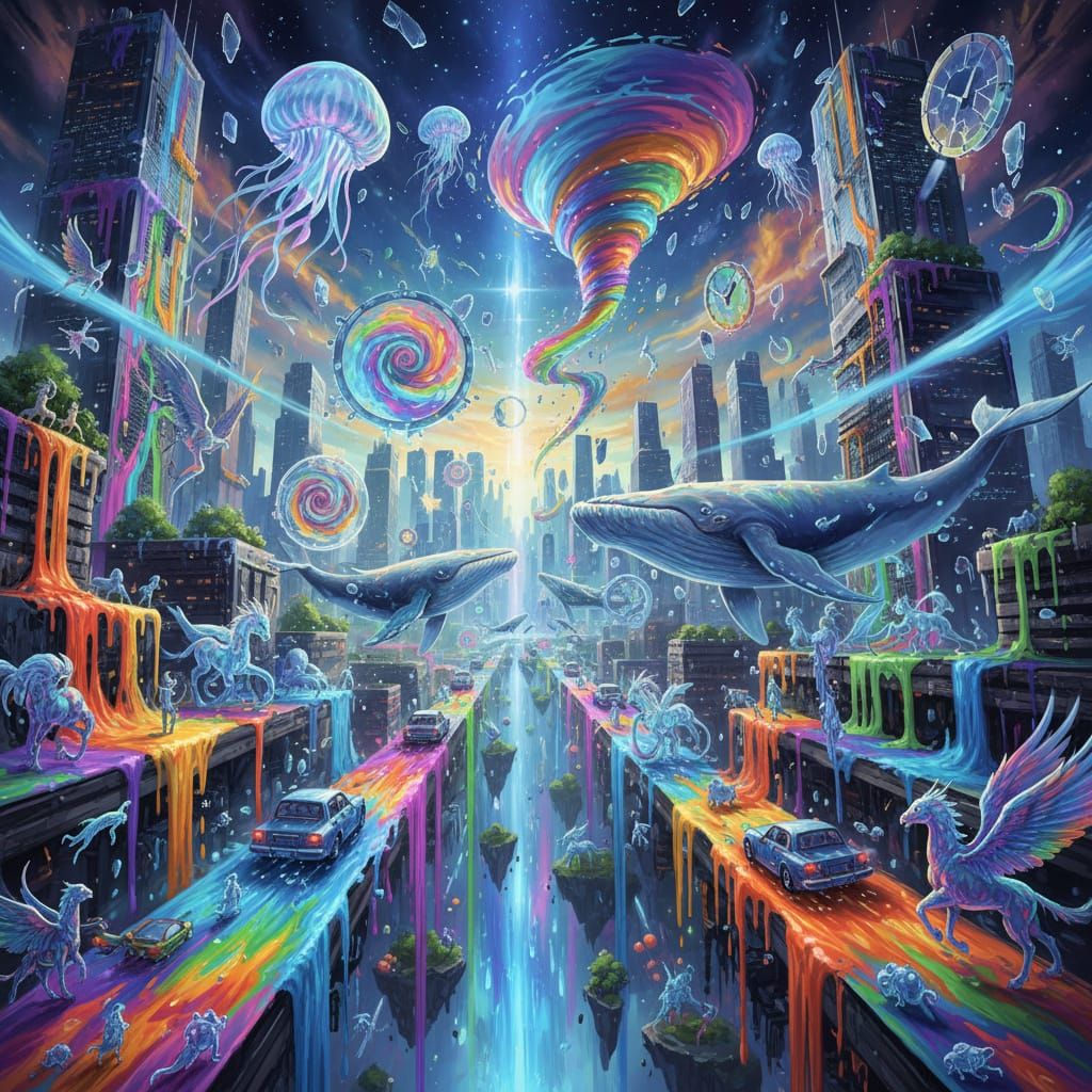 Surreal Liquid Multiverse with Melting Skyscrapers and Fluid...