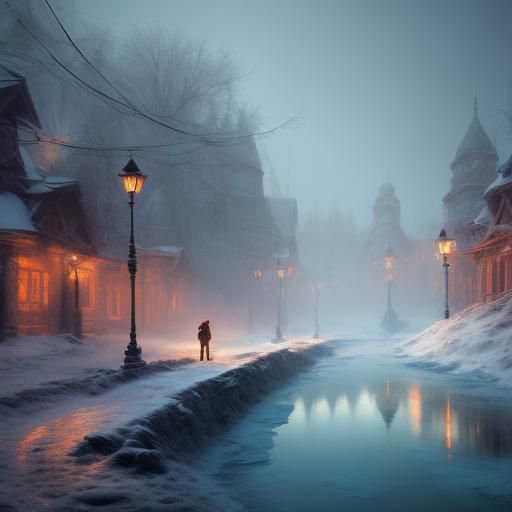 Surreal Winter Landscape with Inuit Man