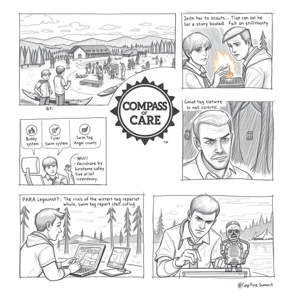 The Compass of Care Storyboard in Whimsical Pencil Style
