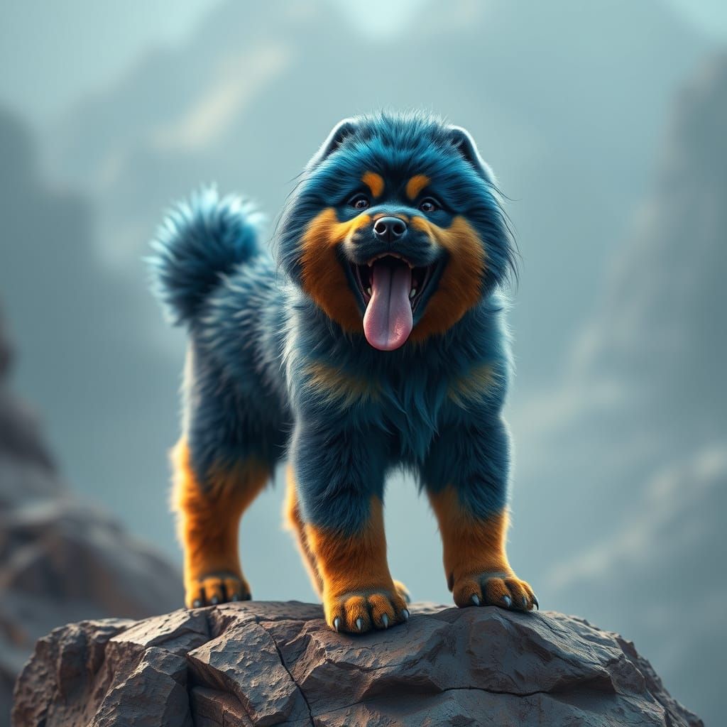 Tibetan Mastiff Puppy on Rock, Matte Painting