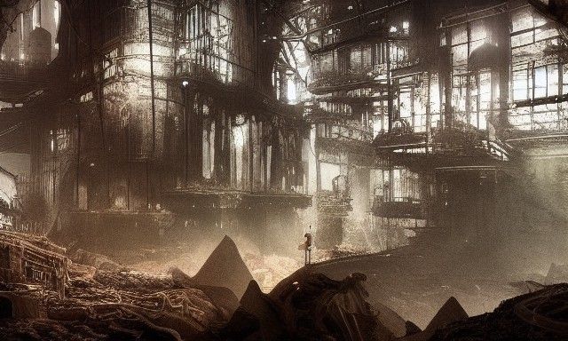 Epic Biopunk City in Cave, Hyperrealistic Painting