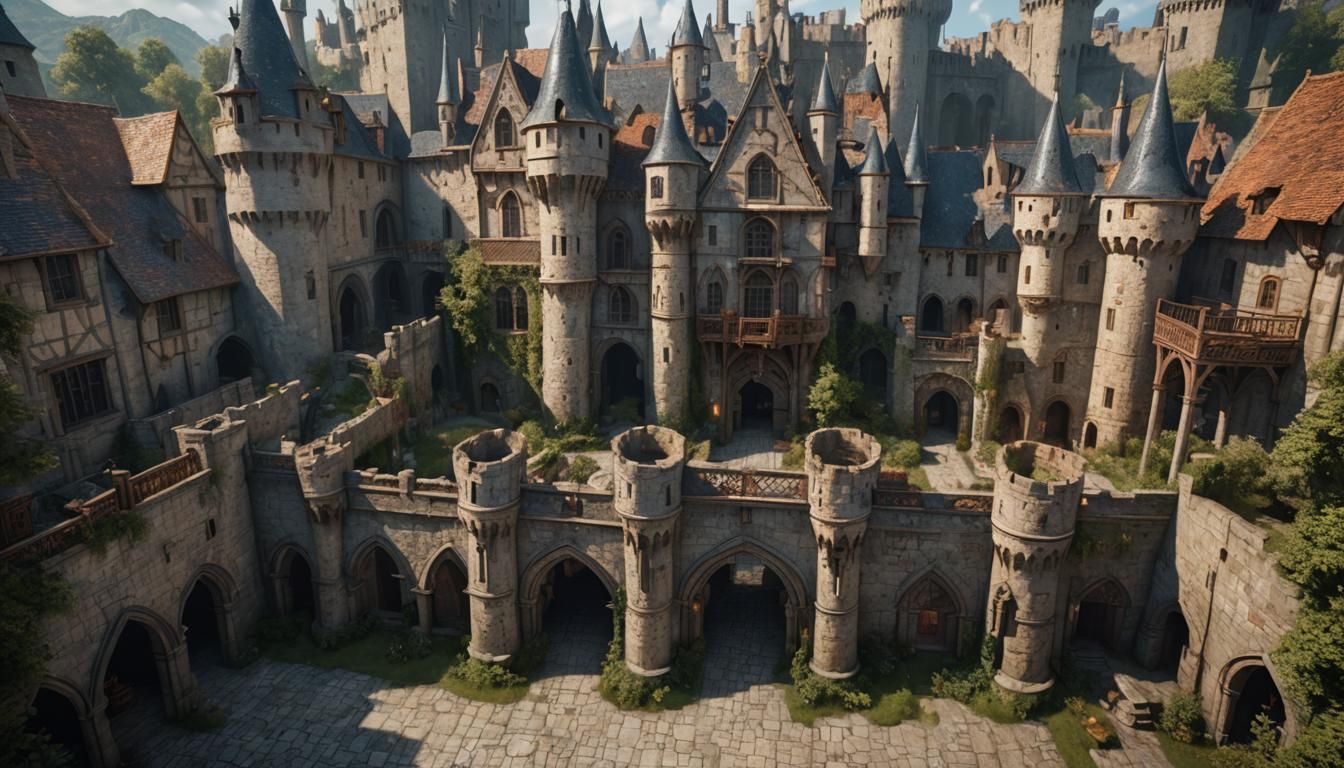 Medieval Castle Courtyard: Detailed Matte Painting