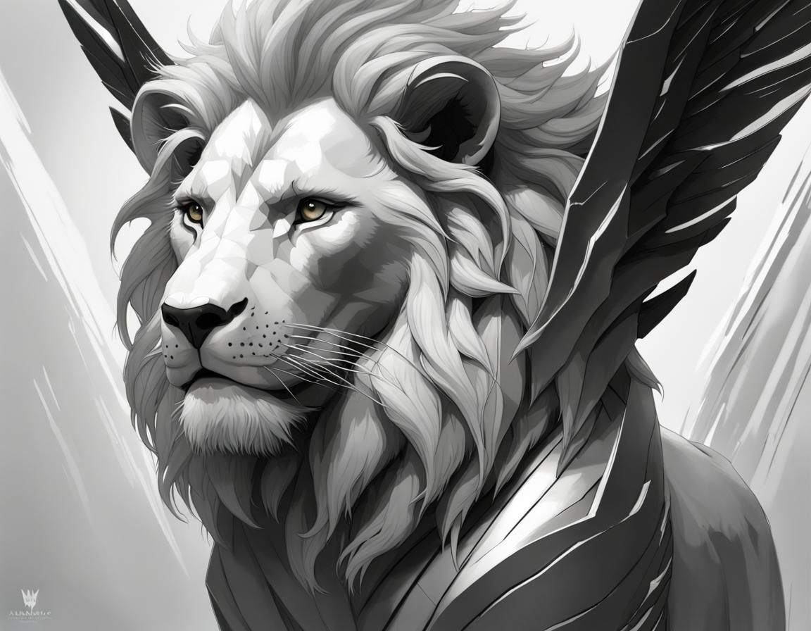 Armored Lion with Wings: Digital Art Portrait