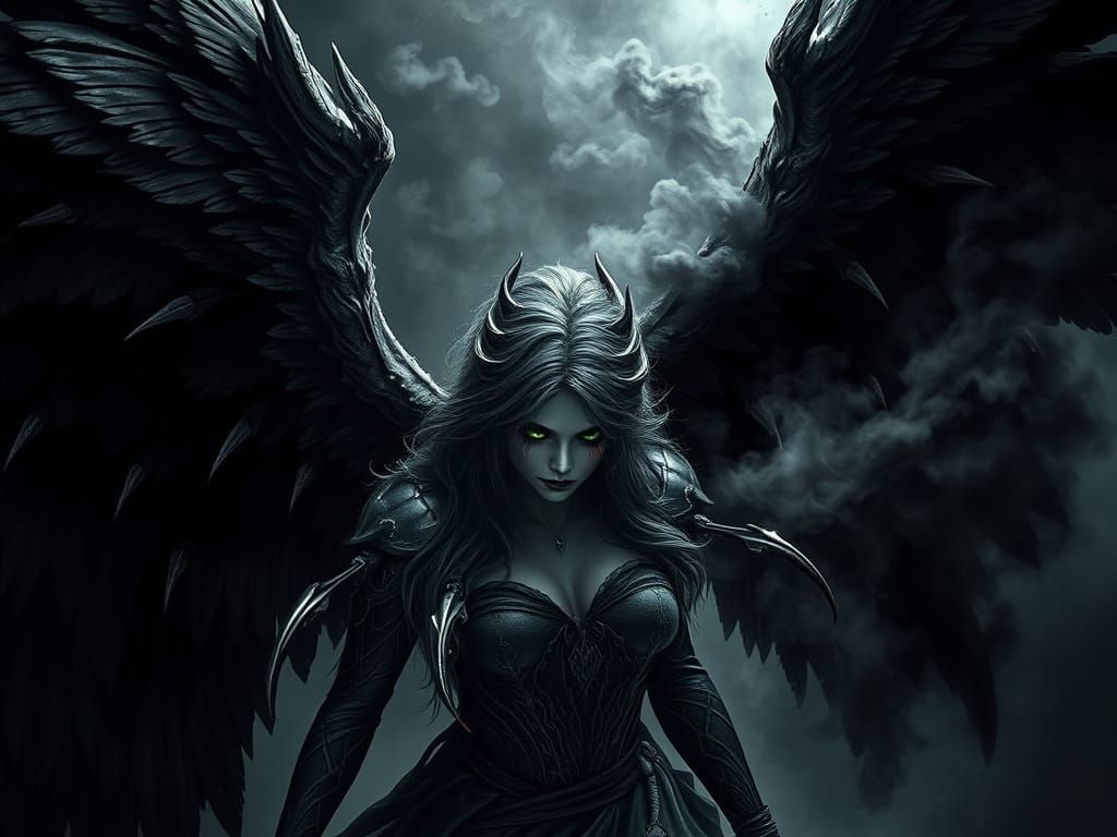 Dark Fantasy Fallen Angel with Razor-Tipped Wings