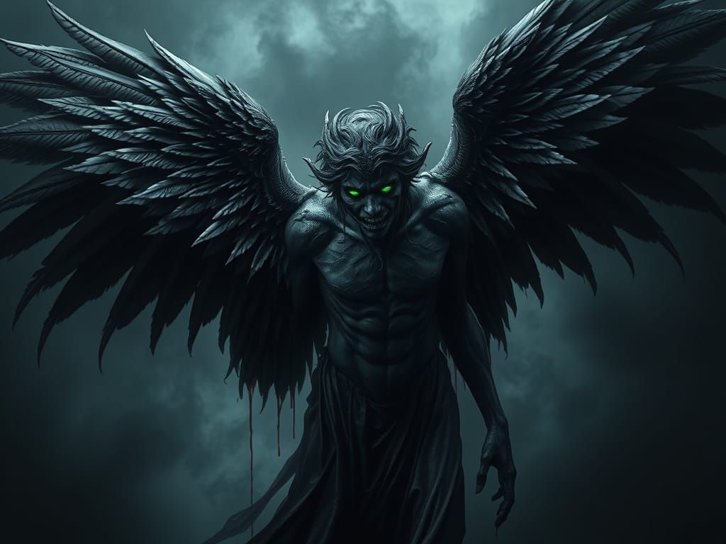 Dark Fantasy Fallen Angel with Razor-Tipped Wings