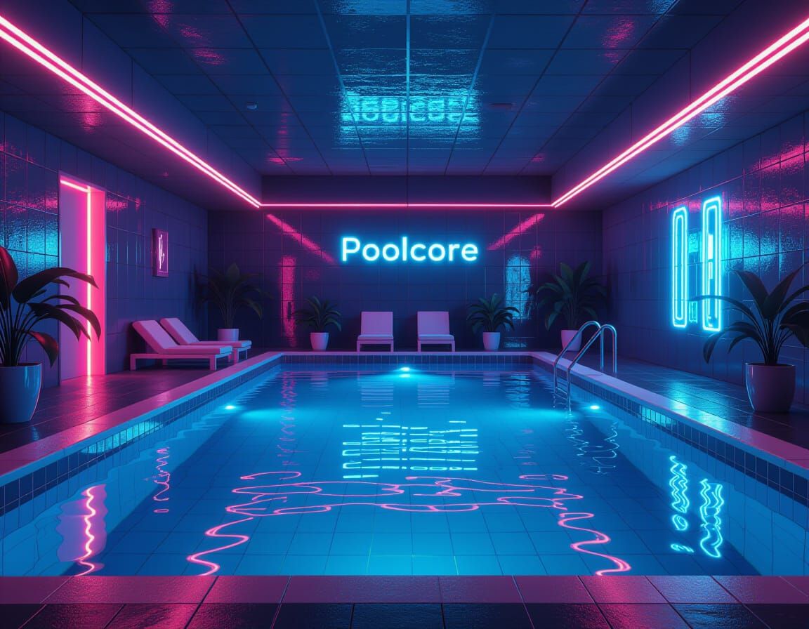 Liminal Pool Room in Futuristic Neon Style