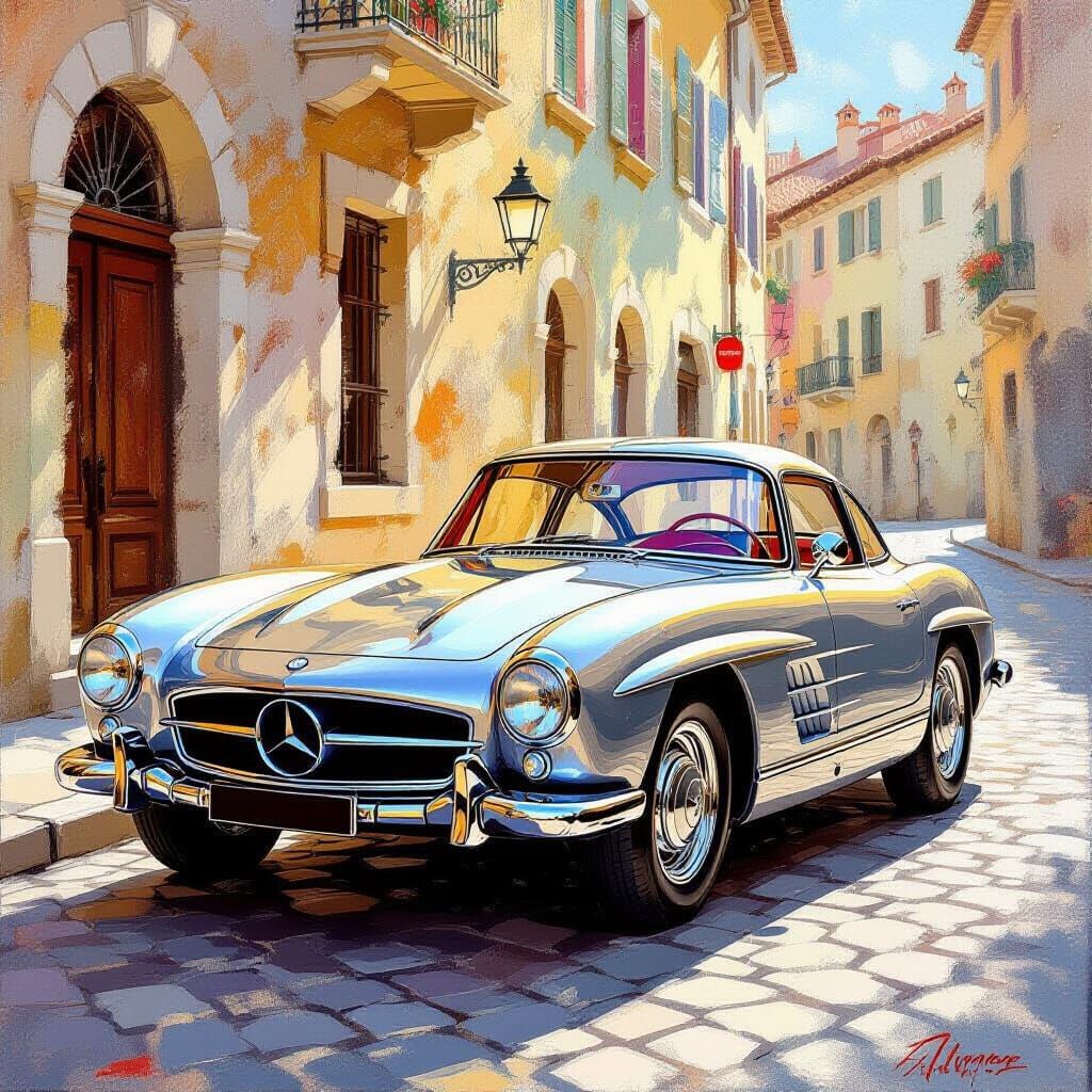 Mercedes 300 SL in Oil Painting Style