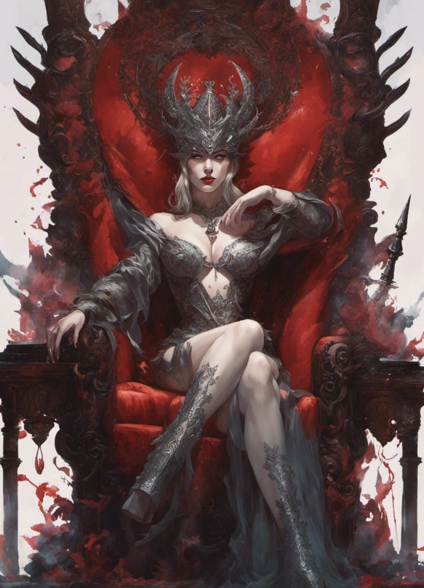 Intricate Pin-Up Witch Queen on Throne