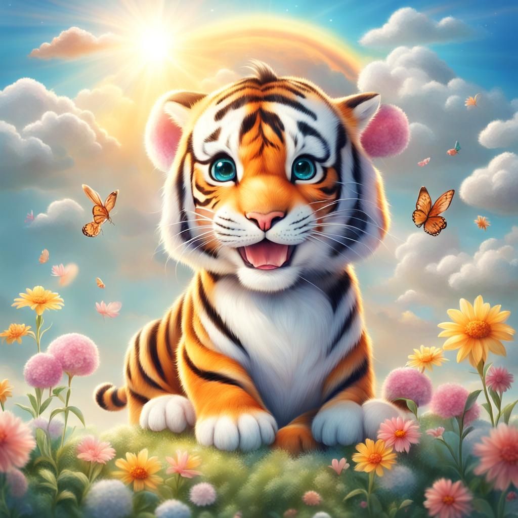 Cute Tiger and Rabbit Holiday in Divine Sunshine