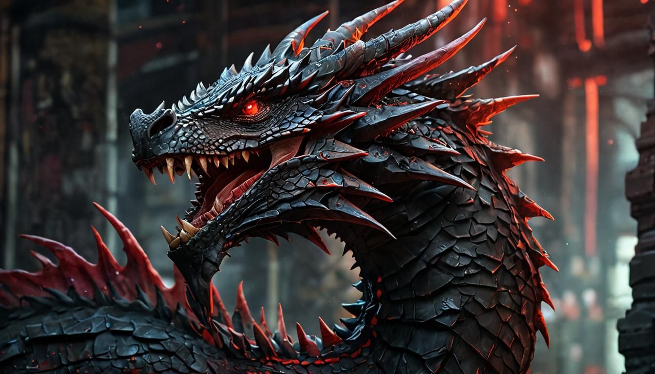 Aggressive Dragon Portrait in Digital Illustration Style