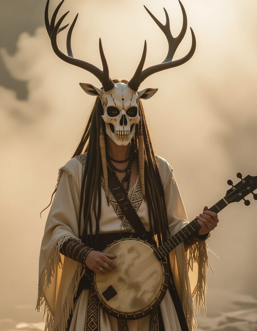 Ethereal Deer Goddess: Ritualistic Performance in Sepia