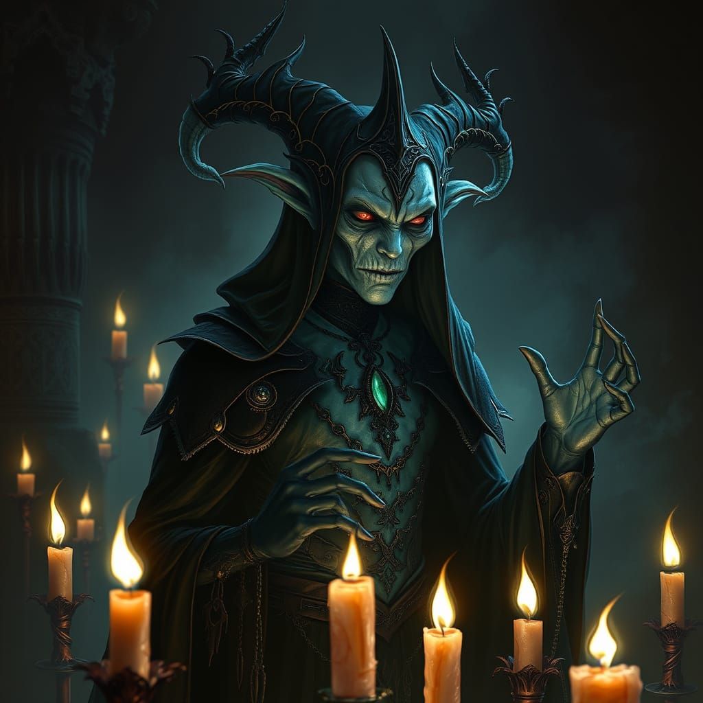 Drow Sorcerer in Dark Surrealist Biomechanical Style