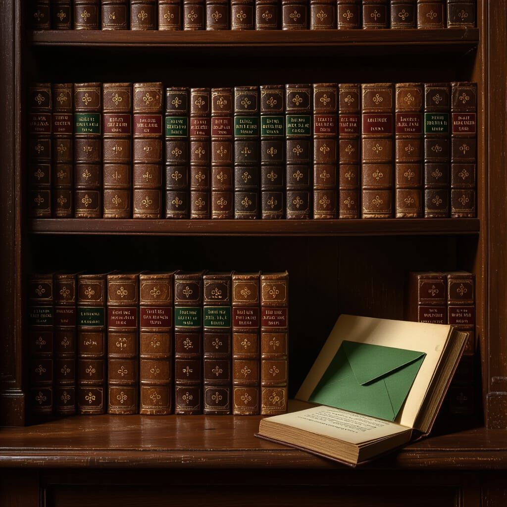 Library Bookshelf with Letter, Vermeer Style