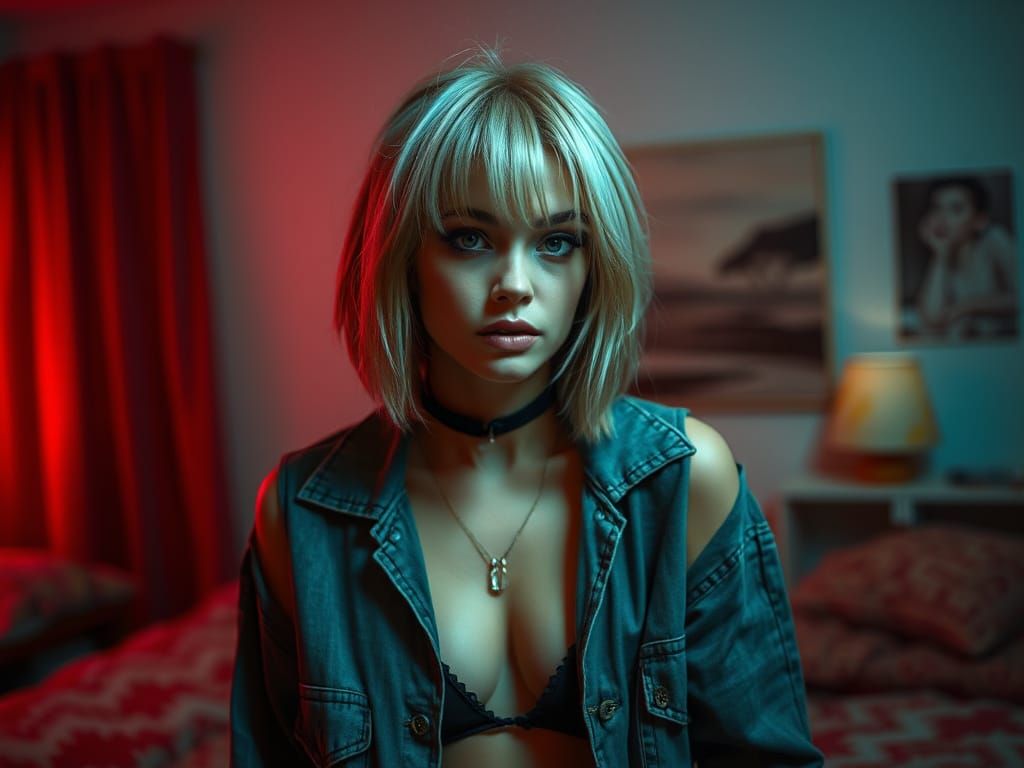 90s Grunge Goddess in Red Backlight