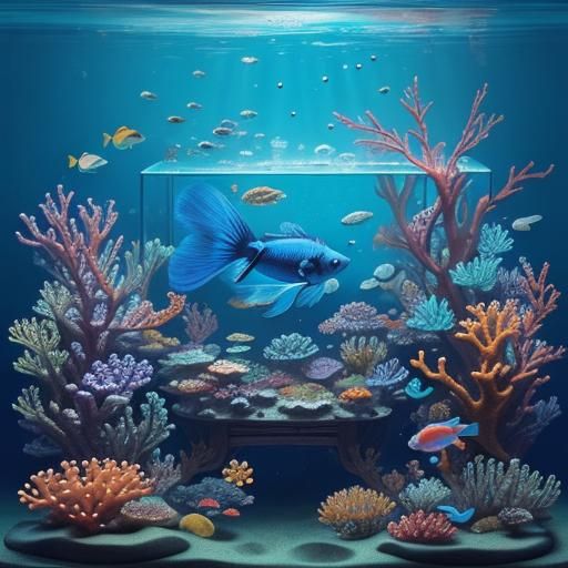 Betta Fish in Coral Reef, Murakami Style