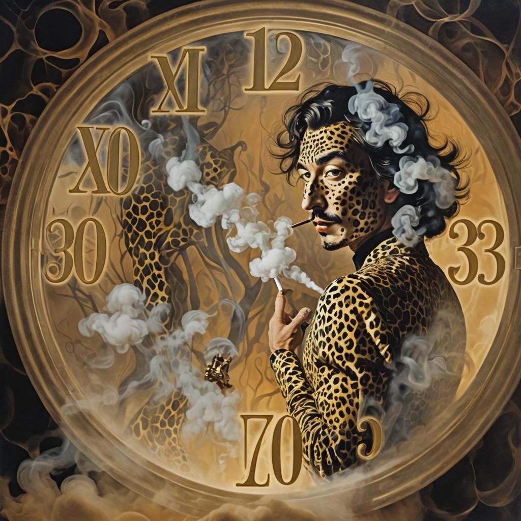 Surreal Person in Leopard Smoke: Dreamlike Art