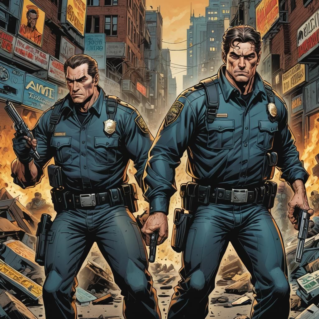 Dynamic Comic Book Art of Two Rogue Cops
