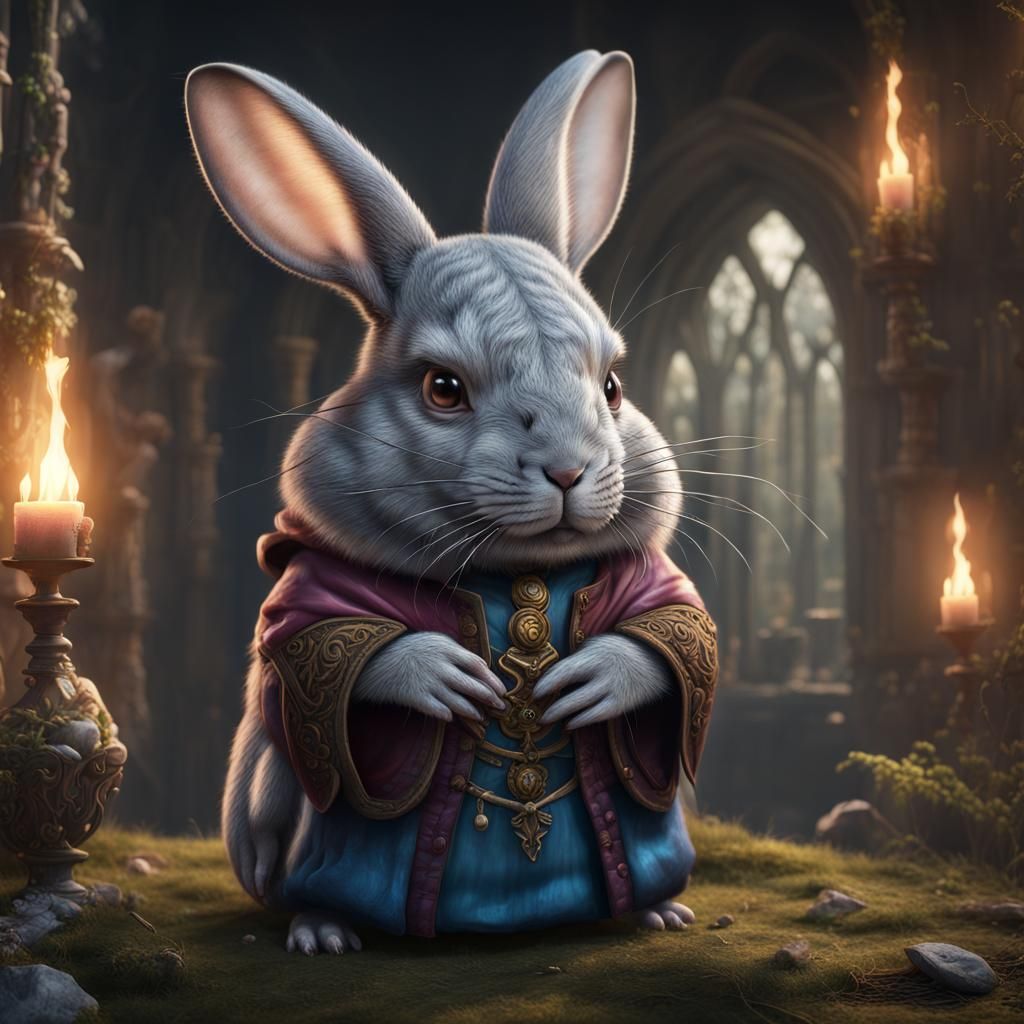 Chinchilla Bunny Mystical Wizard in Detailed Digital Paintin...