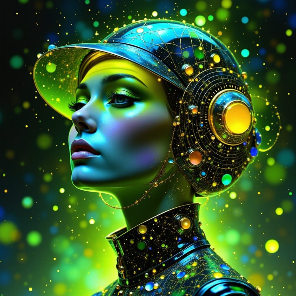 Futuristic Robot Woman in Psychedelic Sci-Fi Art