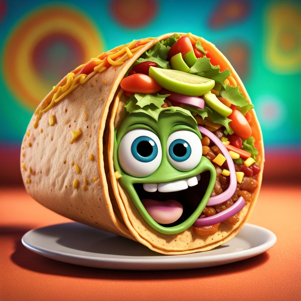 Smiling Taco and Burrito: 3D Digital Art