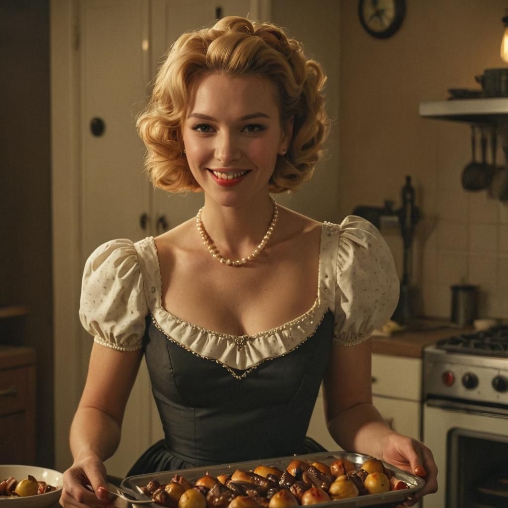 1950s Housewife with Thanksgiving Roasted Duck