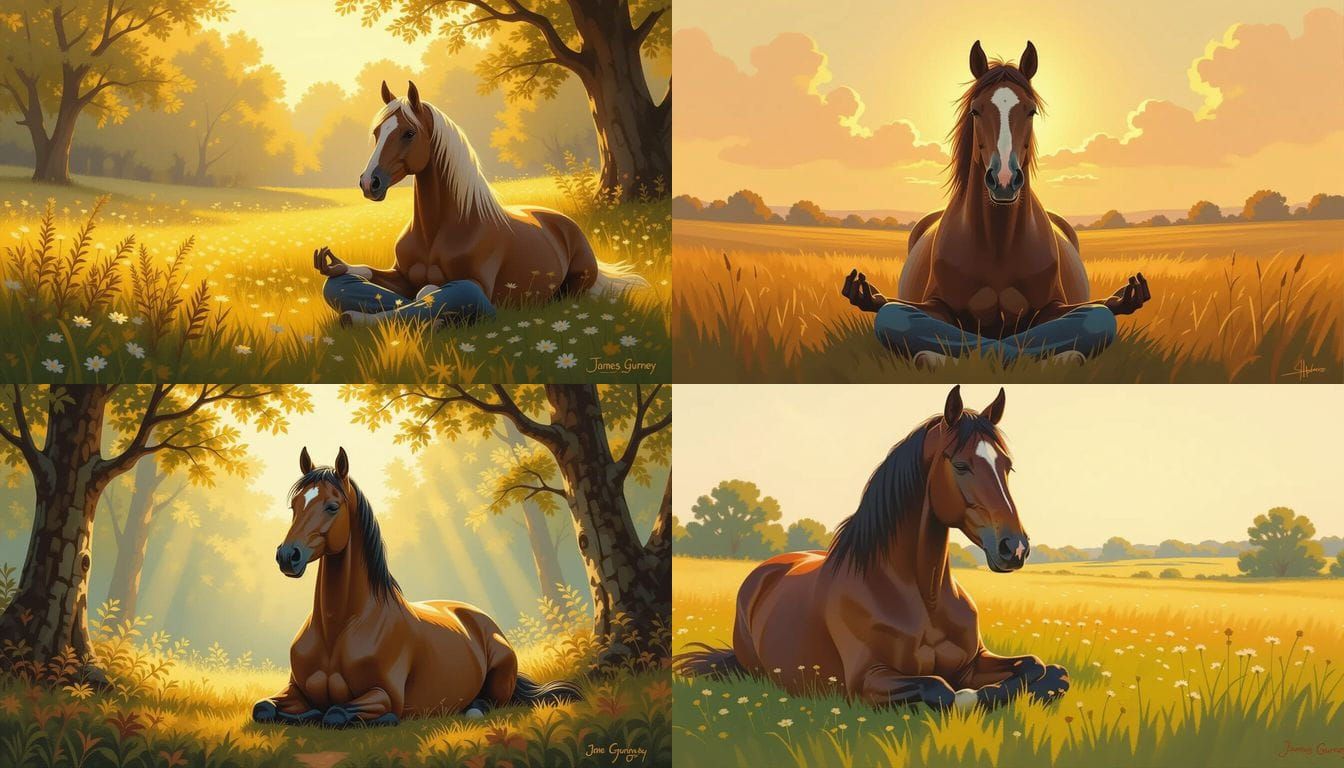 Horse Meditating Peacefully in Oil Painting Style