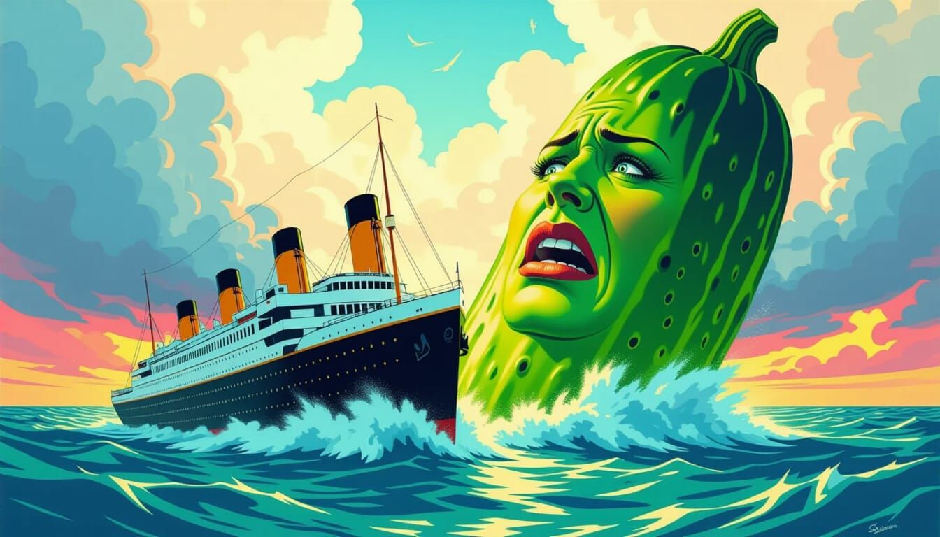 Titanic Collision with Gigantic Cucumber in Splash Art