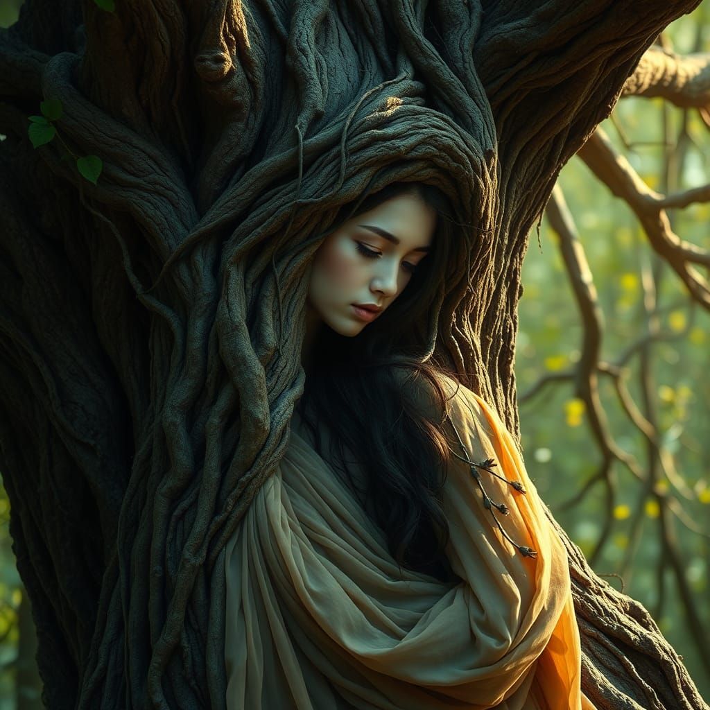 Mystical Woman Emerges from Ancient Tree