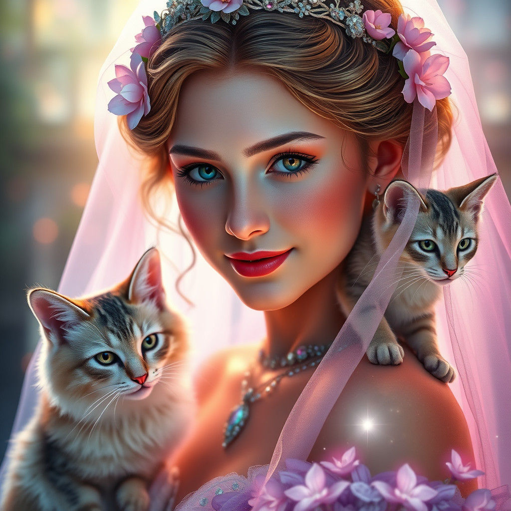 Ethereal Aurora Princess with Feline Companion