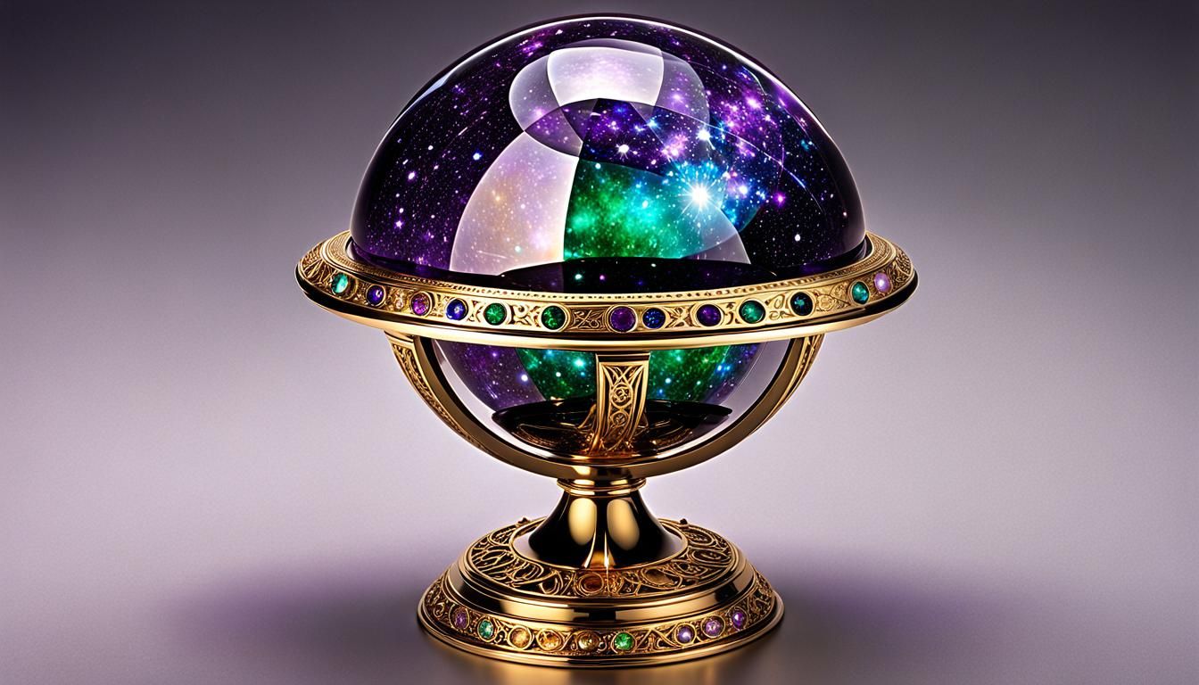 A celestial sphere, polished to an impossible shine, rests on a pedestal. Starlight, unable to penetrate its surface, ex...