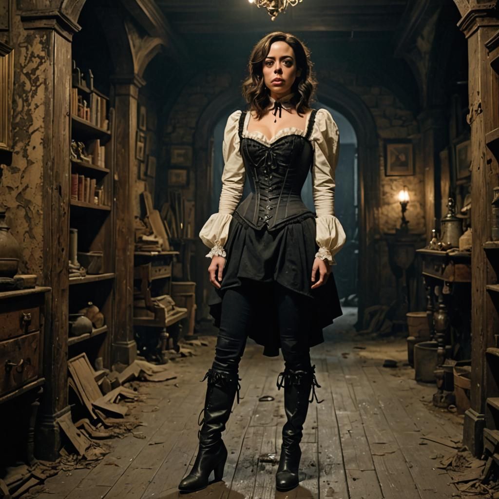 Young Victorian Lady in a Dimly-Lit Cellar