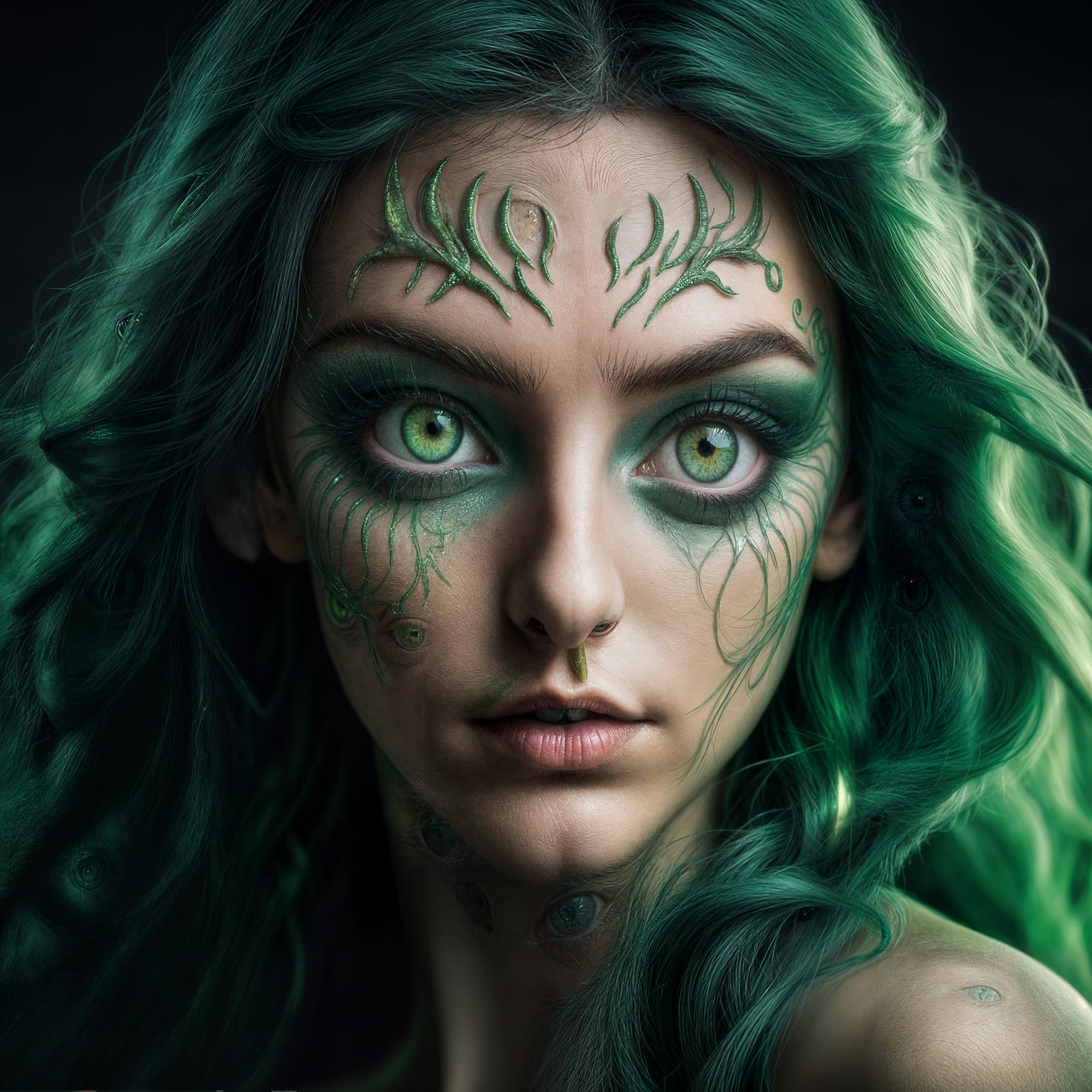 Ethereal Creature with Hypnotic Green Eyes
