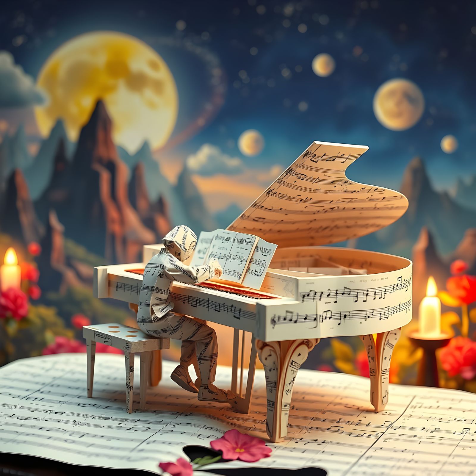 Epic Origami Piano Made of Sheet Music