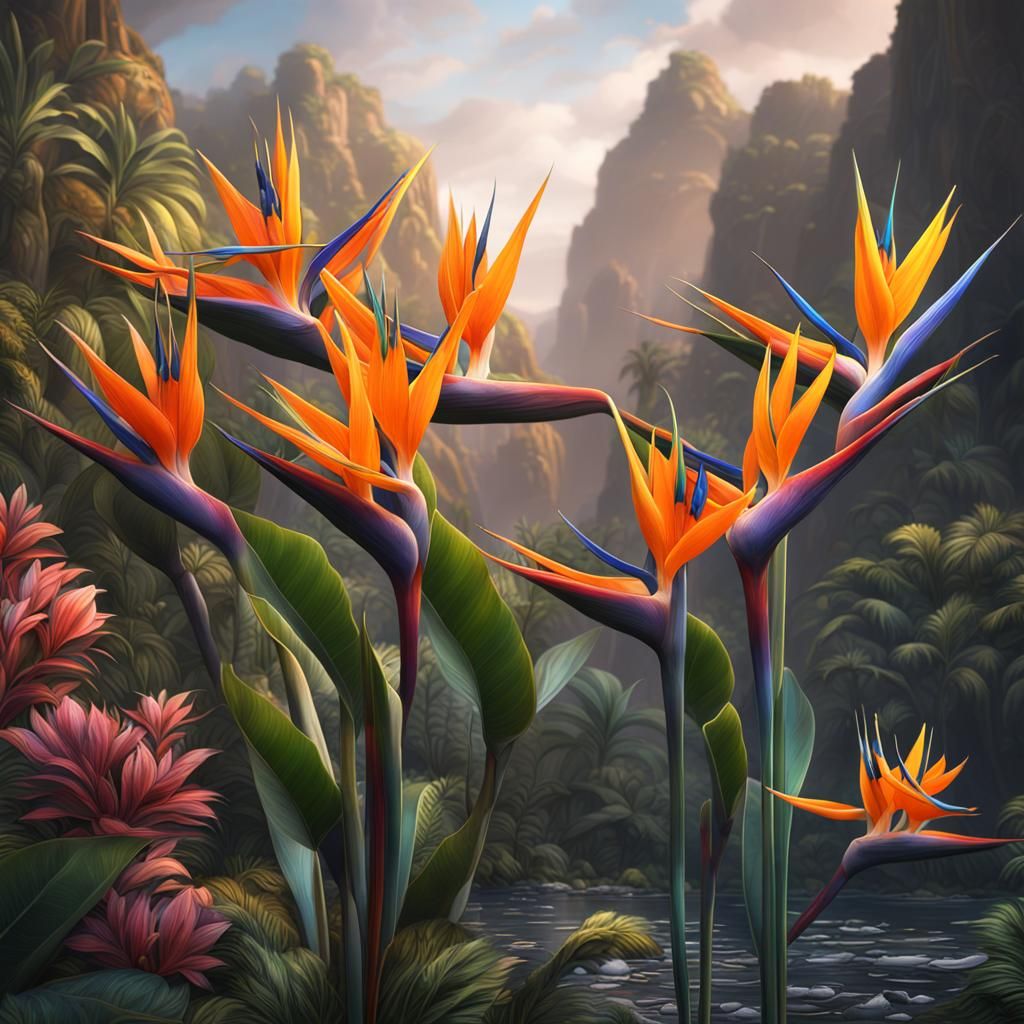 Fantastical Strelitzia Flowers in Detailed Matte Painting