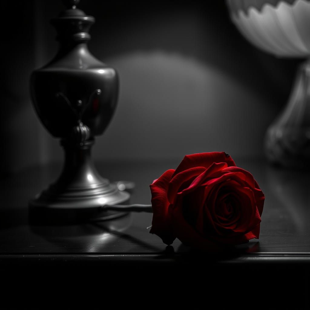 Ethereal Red Rose in Black and White