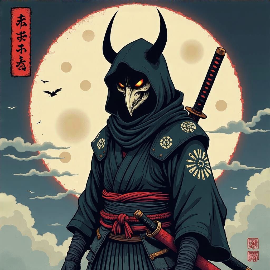 Grimdark Scene in Ukiyo-e Style