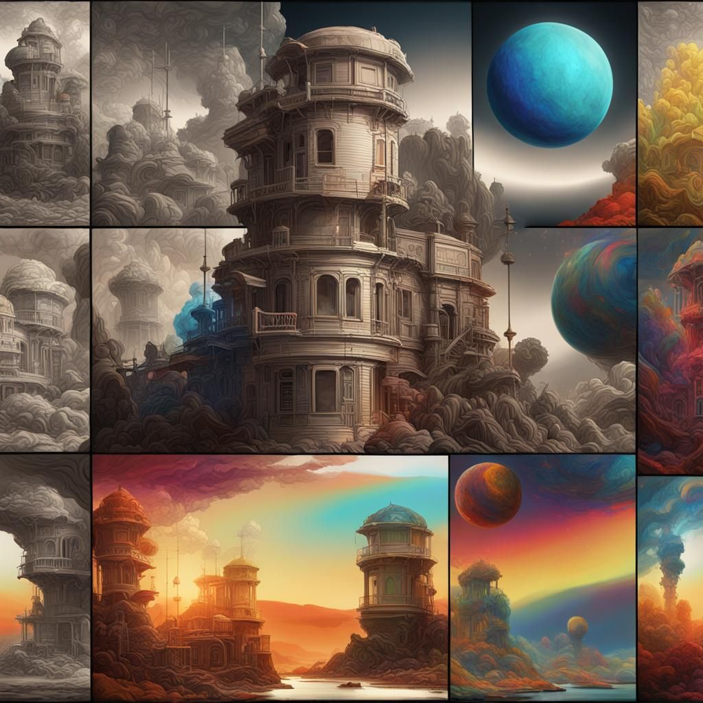 Abstract 3D Dystopian Landscape in Synthetism Style