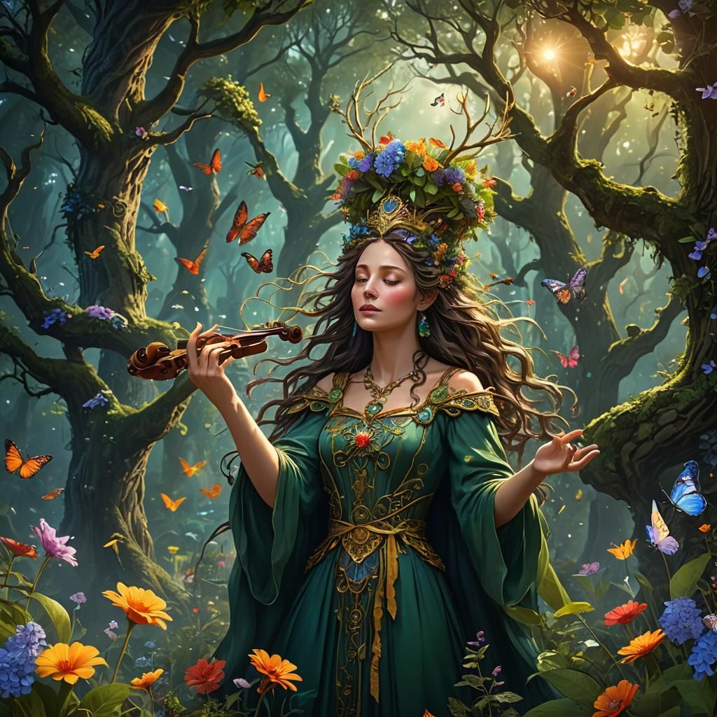 Nature Goddess Aurelia in Enchanted Forest: Matte Painting