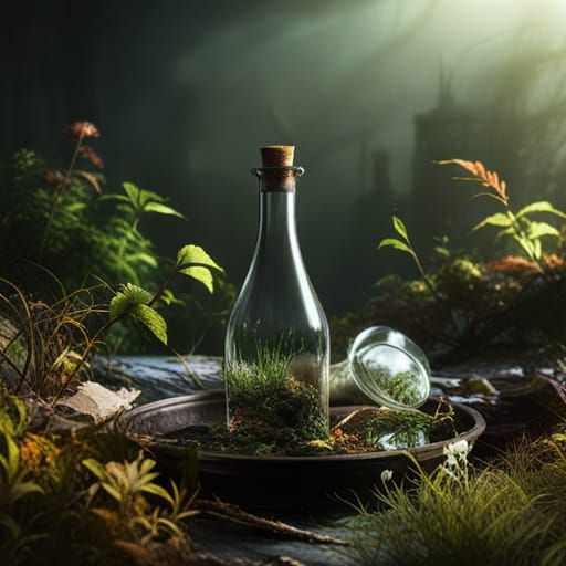 Eerie Overgrown Bottle in Ghostly Colors
