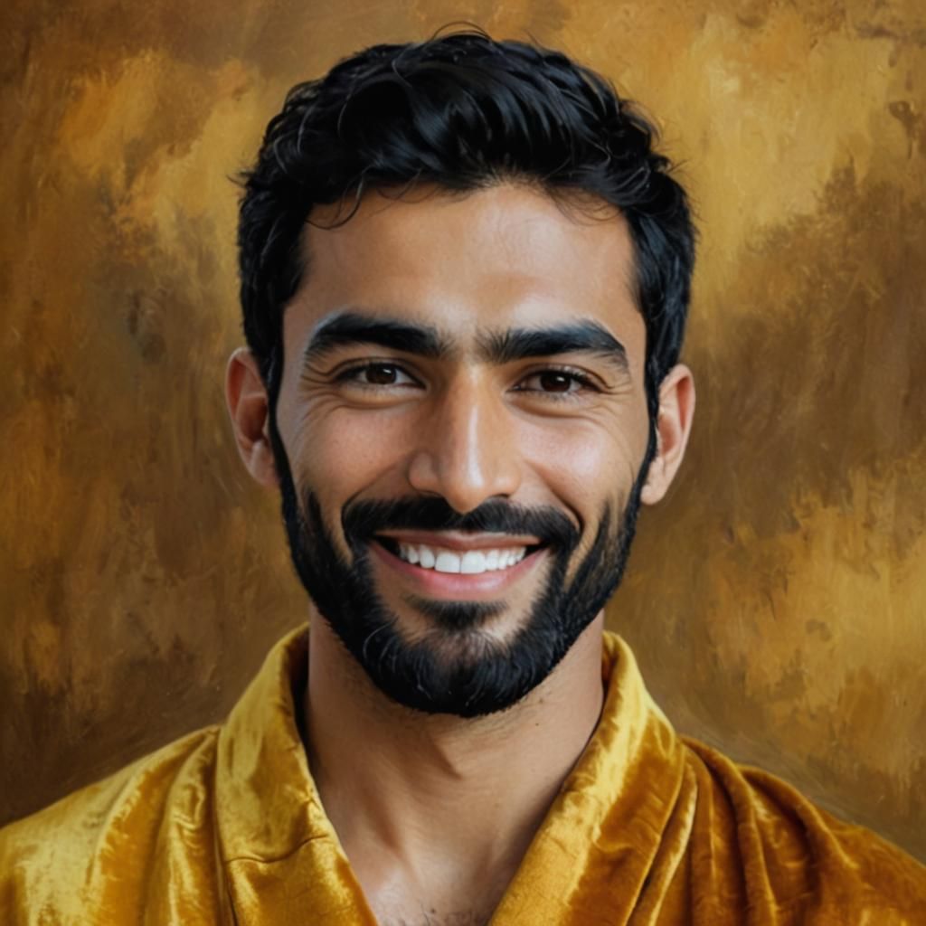 Handsome Man in Golden Robe, Impasto Oil Painting