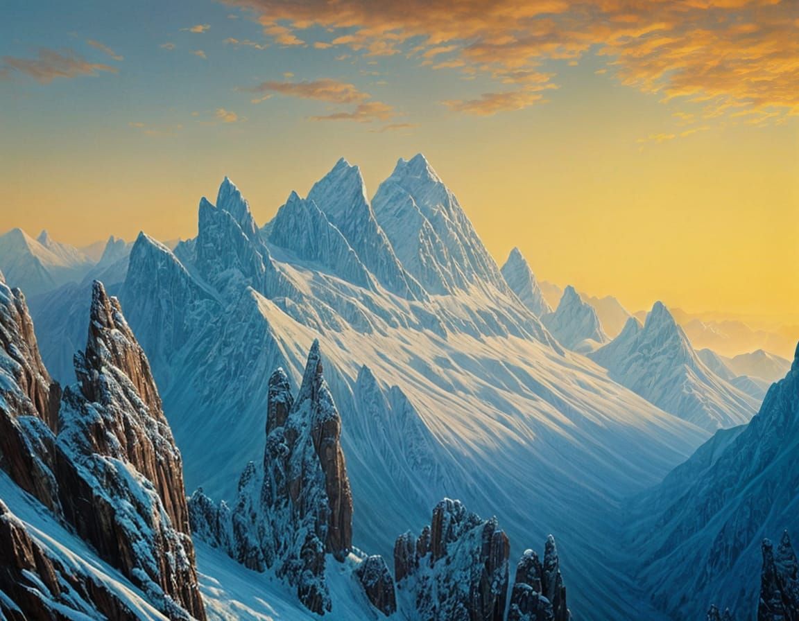 Fantasy Mountain Ridge Inspired by Classic Illustrators