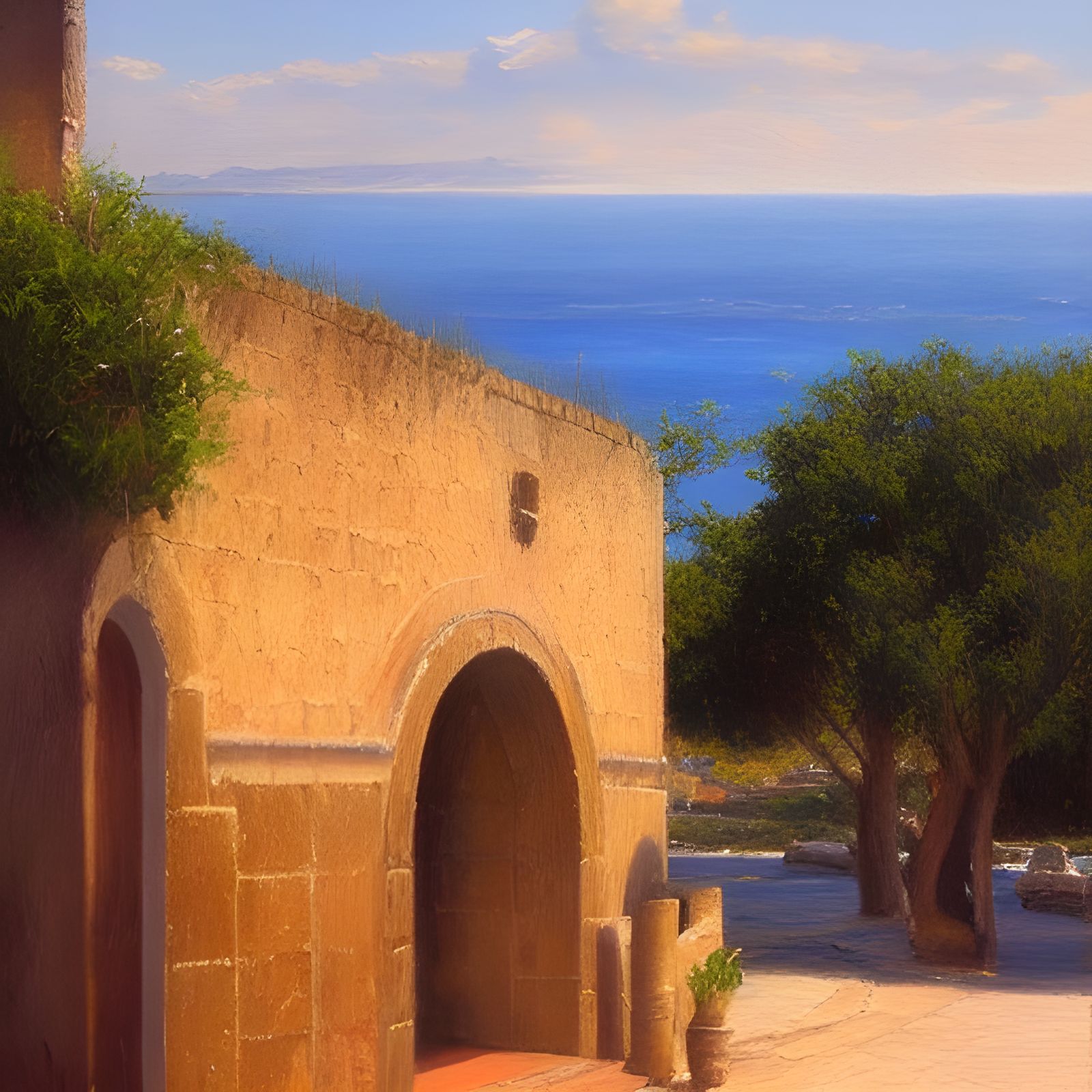 Mediterranean Landscape in Oil Painting Style