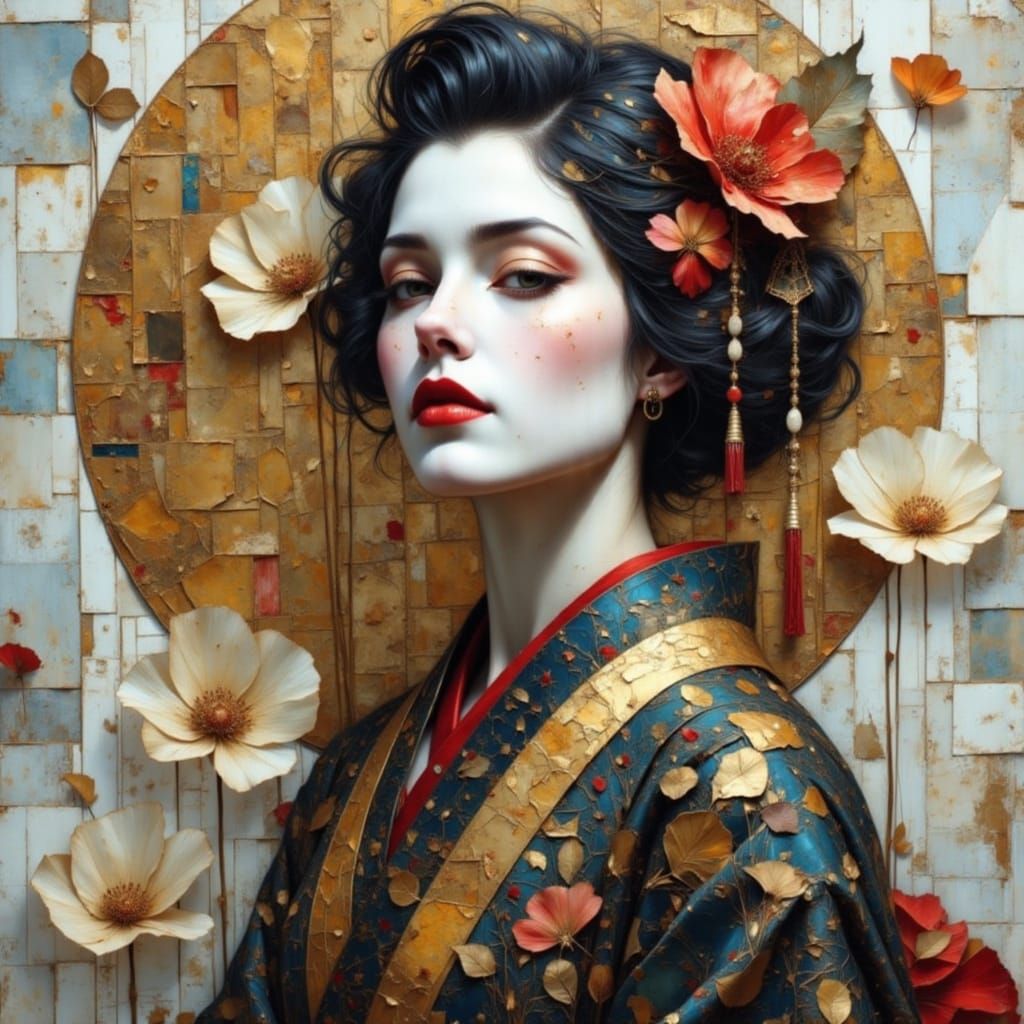 Geisha in Kirigami Style with Earthy Tones