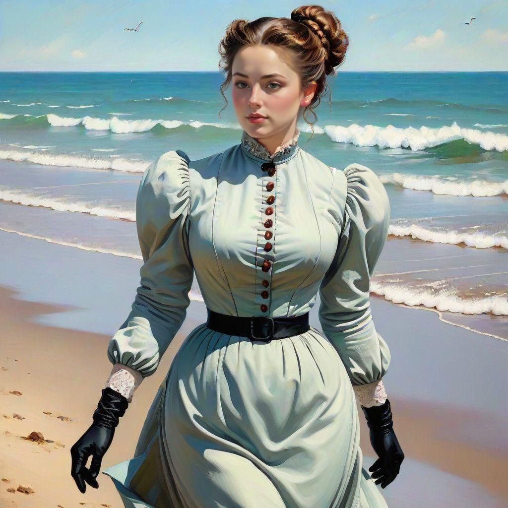 Vibrant Beach Portrait in Victorian Style