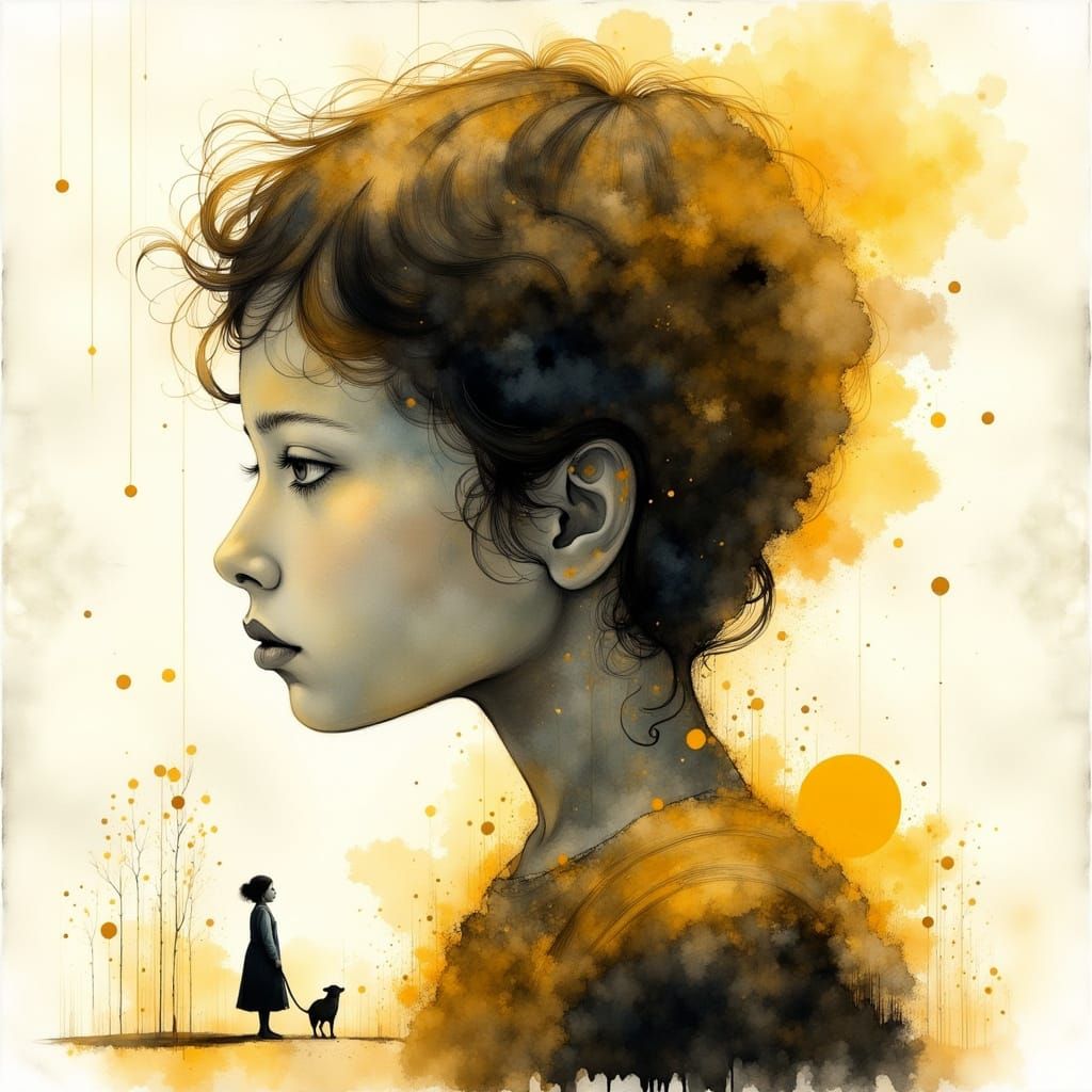 Children's Book Illustration of a Boy in Double Exposure