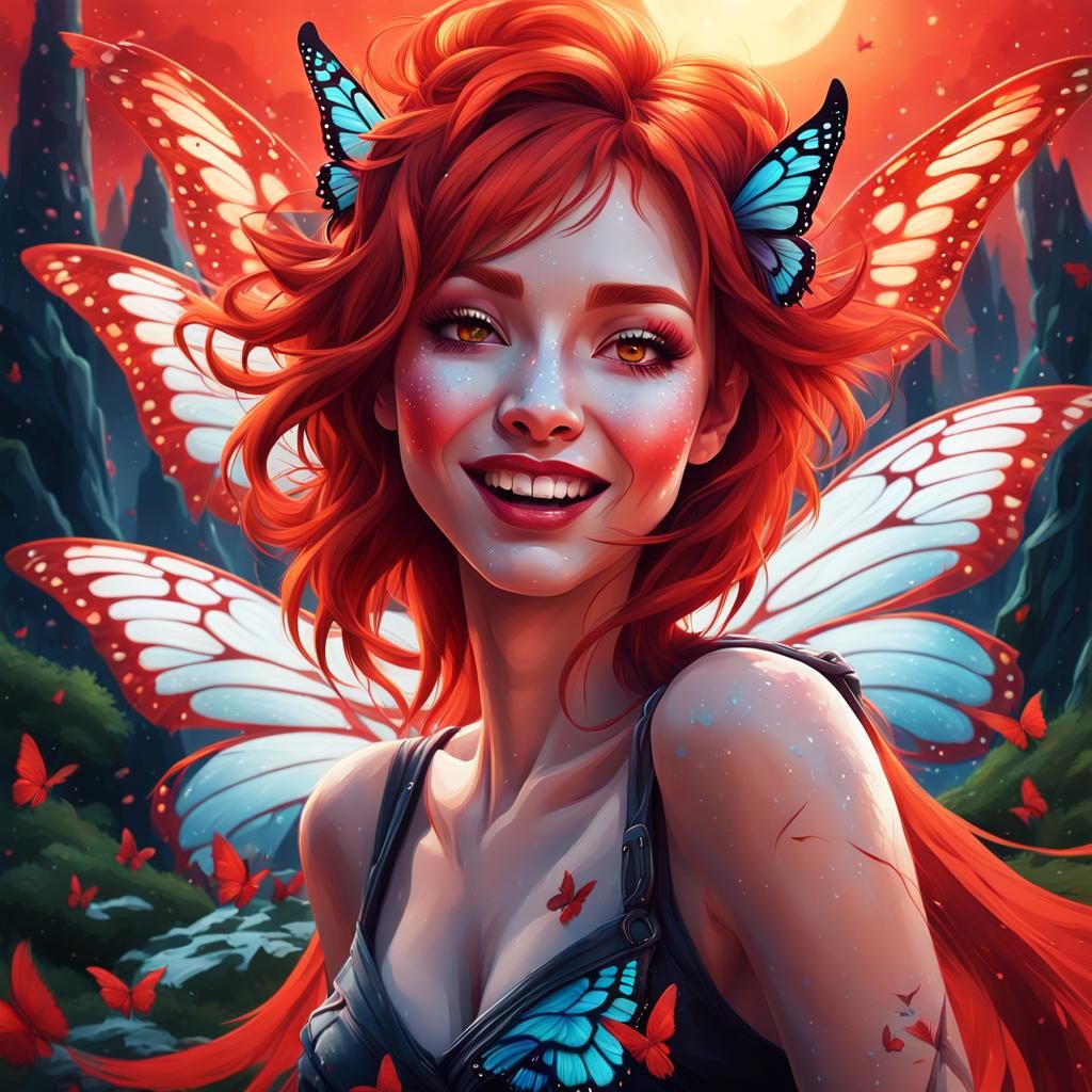 Red Anthro Creature in Dreamlike Gothic Landscape